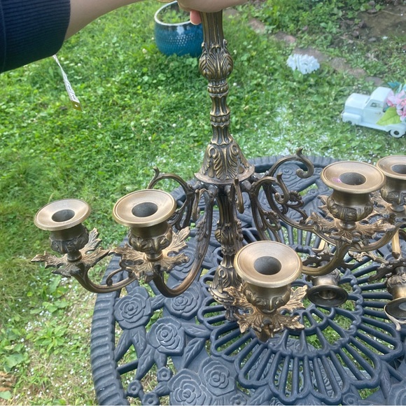 2 Vintage Baroque Style Large Brass Five Candle Candelabra From 1970 - Picture 9 of 16